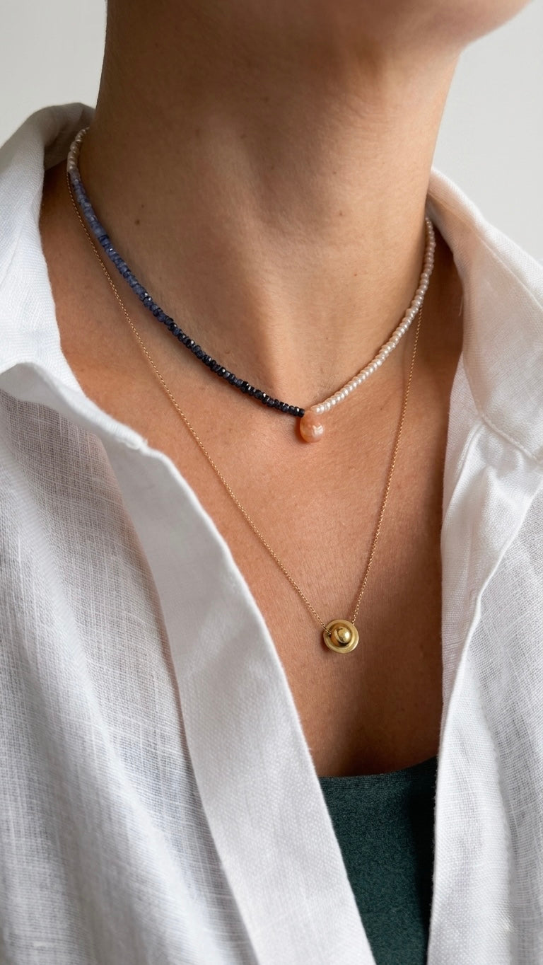 Colar Duo | Safiras & Pérolas | Ouro 18k