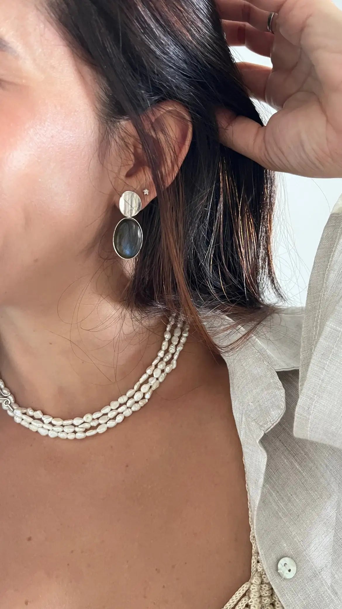 Brinco pura Magia labradorita | Linha Prata