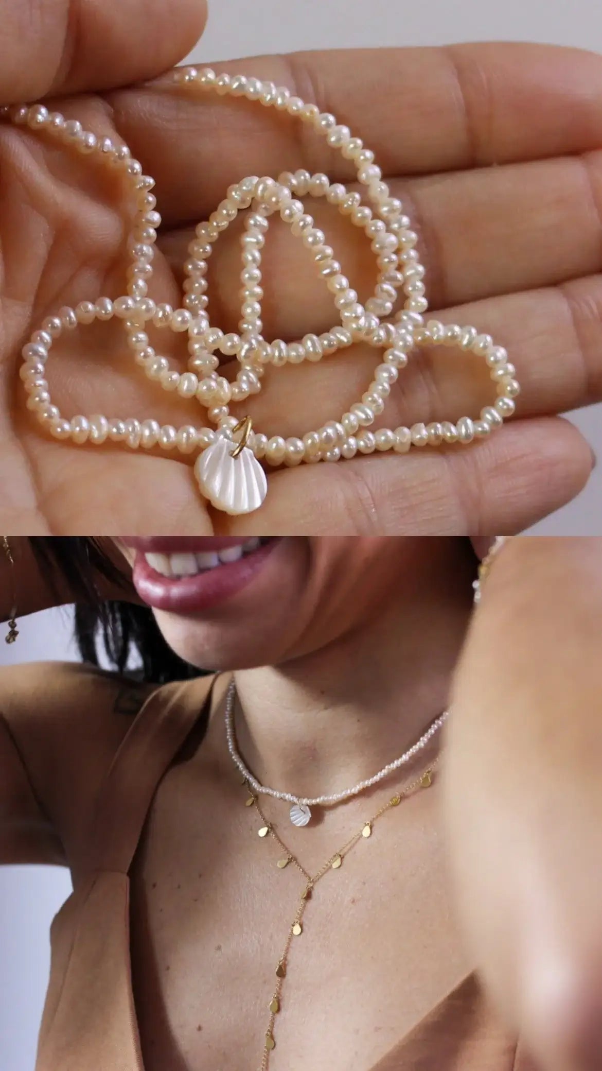 Colar mini pérolas linha ouro 18k