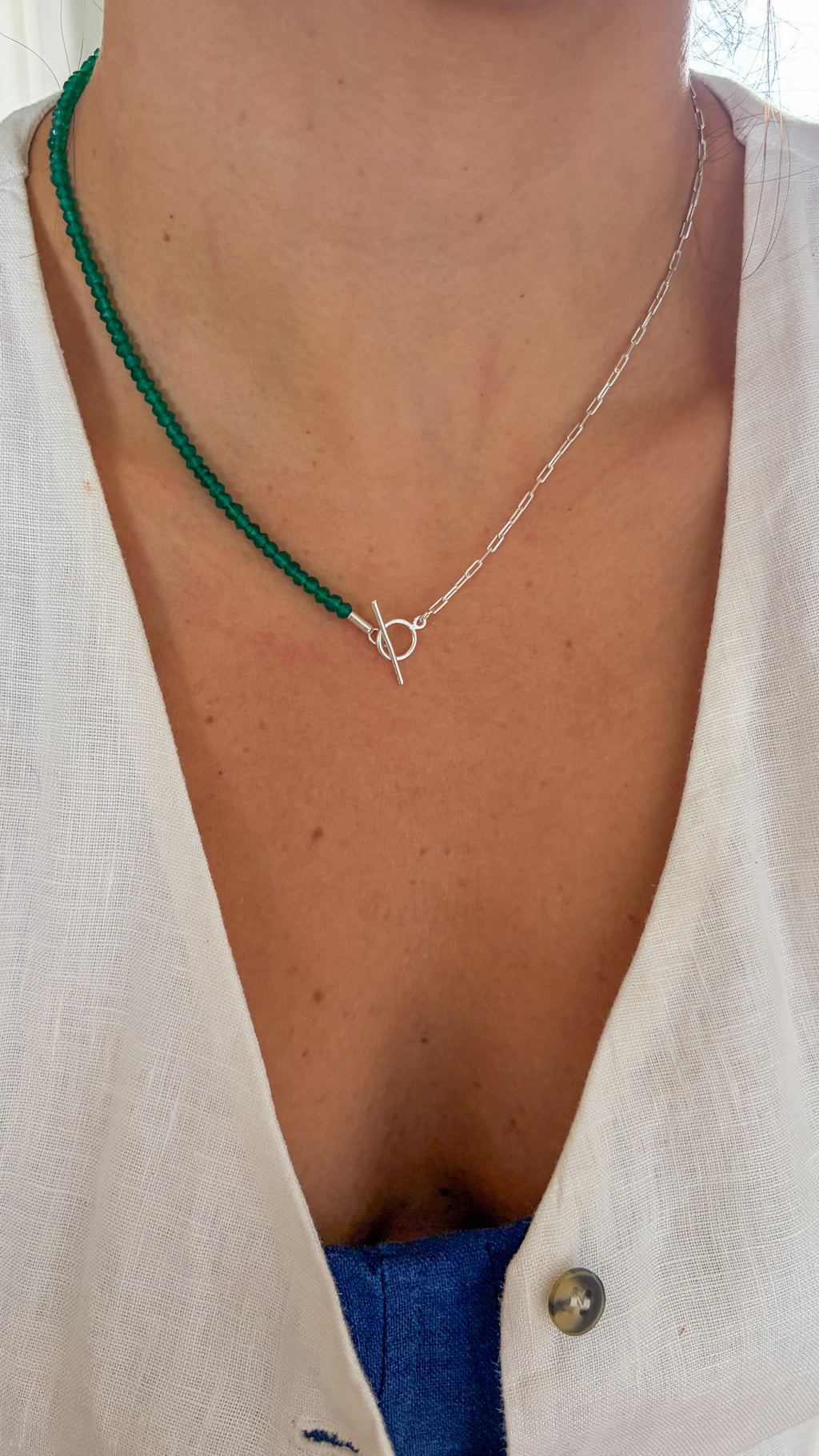 Colar Duo Onix Verde | Linha Prata