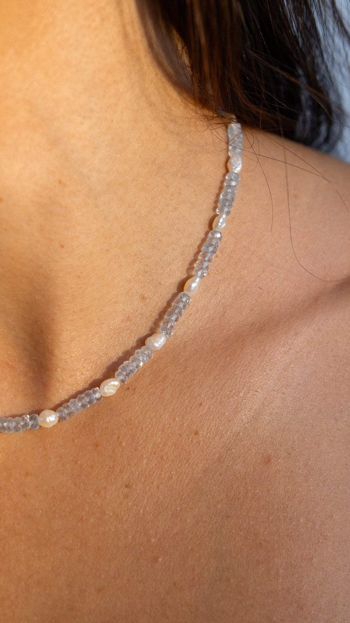 Colar Odoyá | Topázio Azul & pérolas | ouro 18k