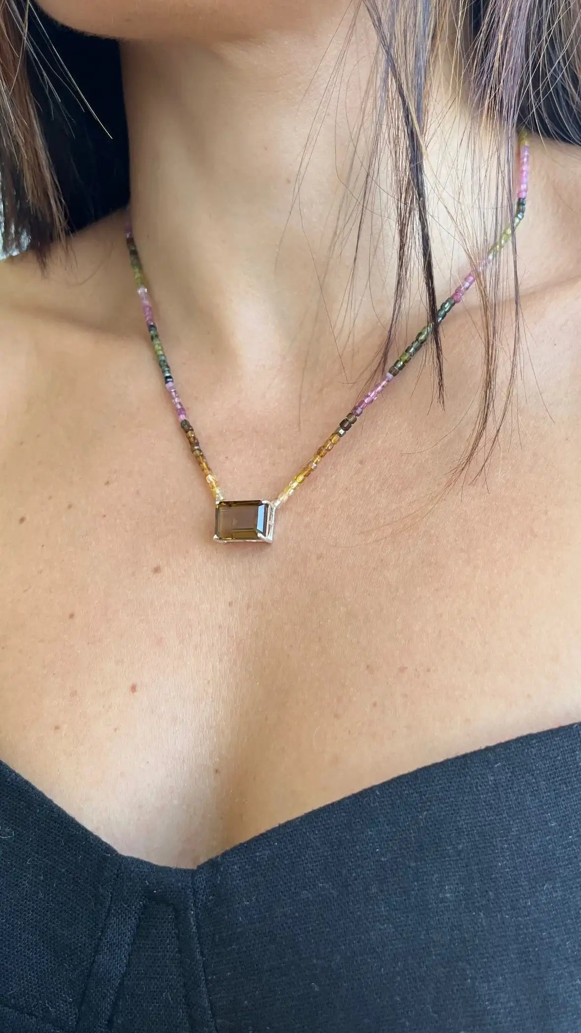 Colar Citrino & Turmalinas | linha Prata