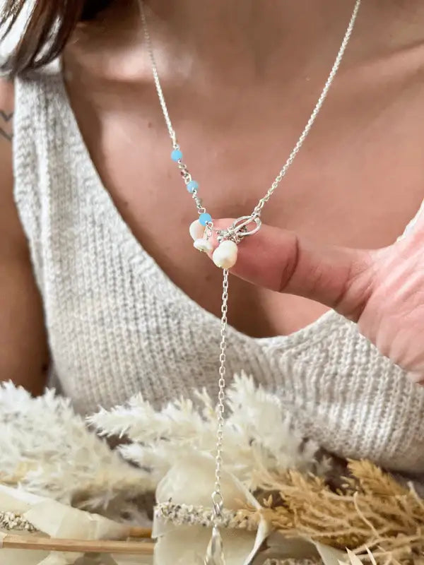 Gravatinha Água Marinha + Pérolas