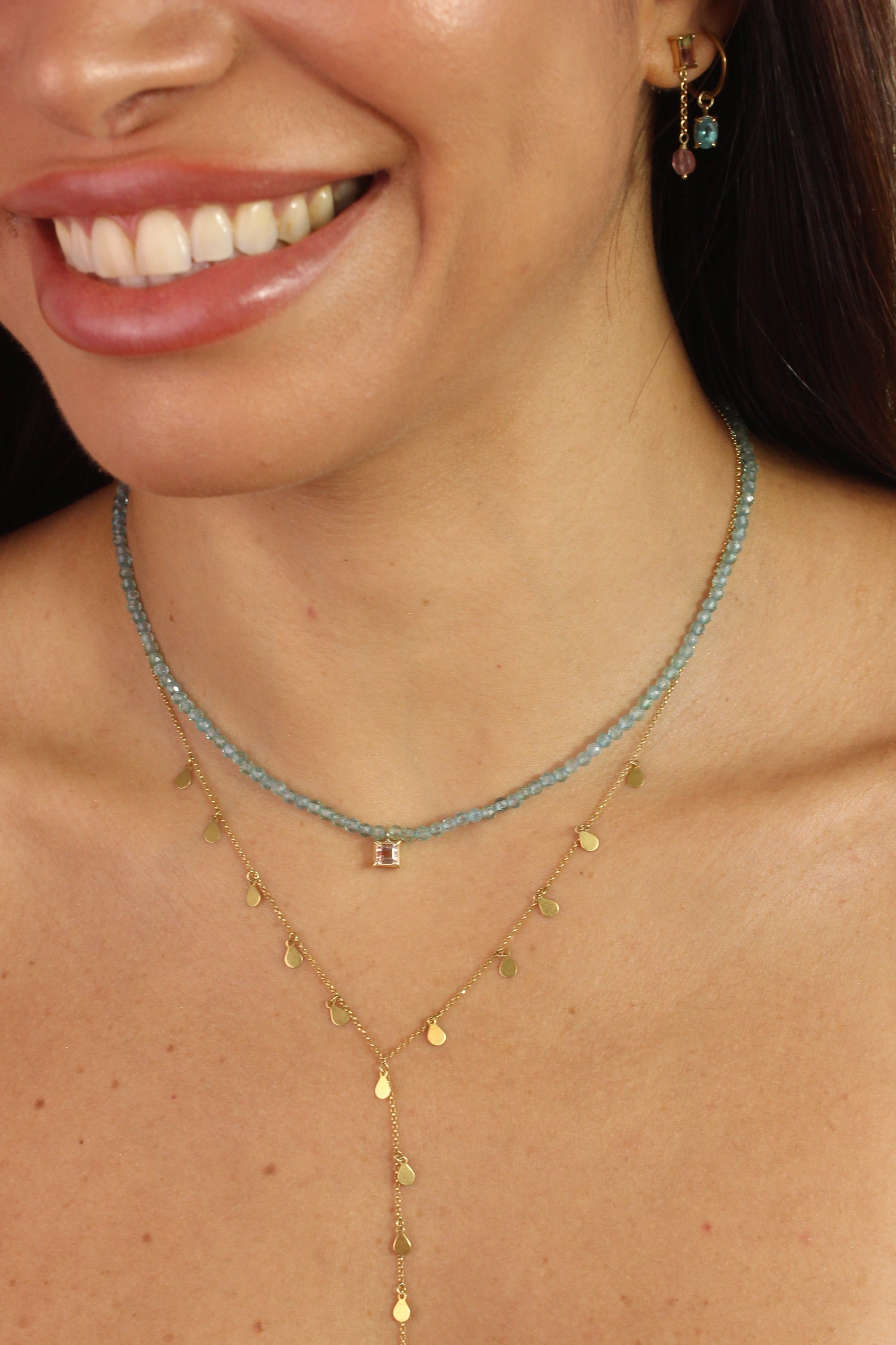 Colar Apatita & Turmalina Bicolor | Ouro 18k