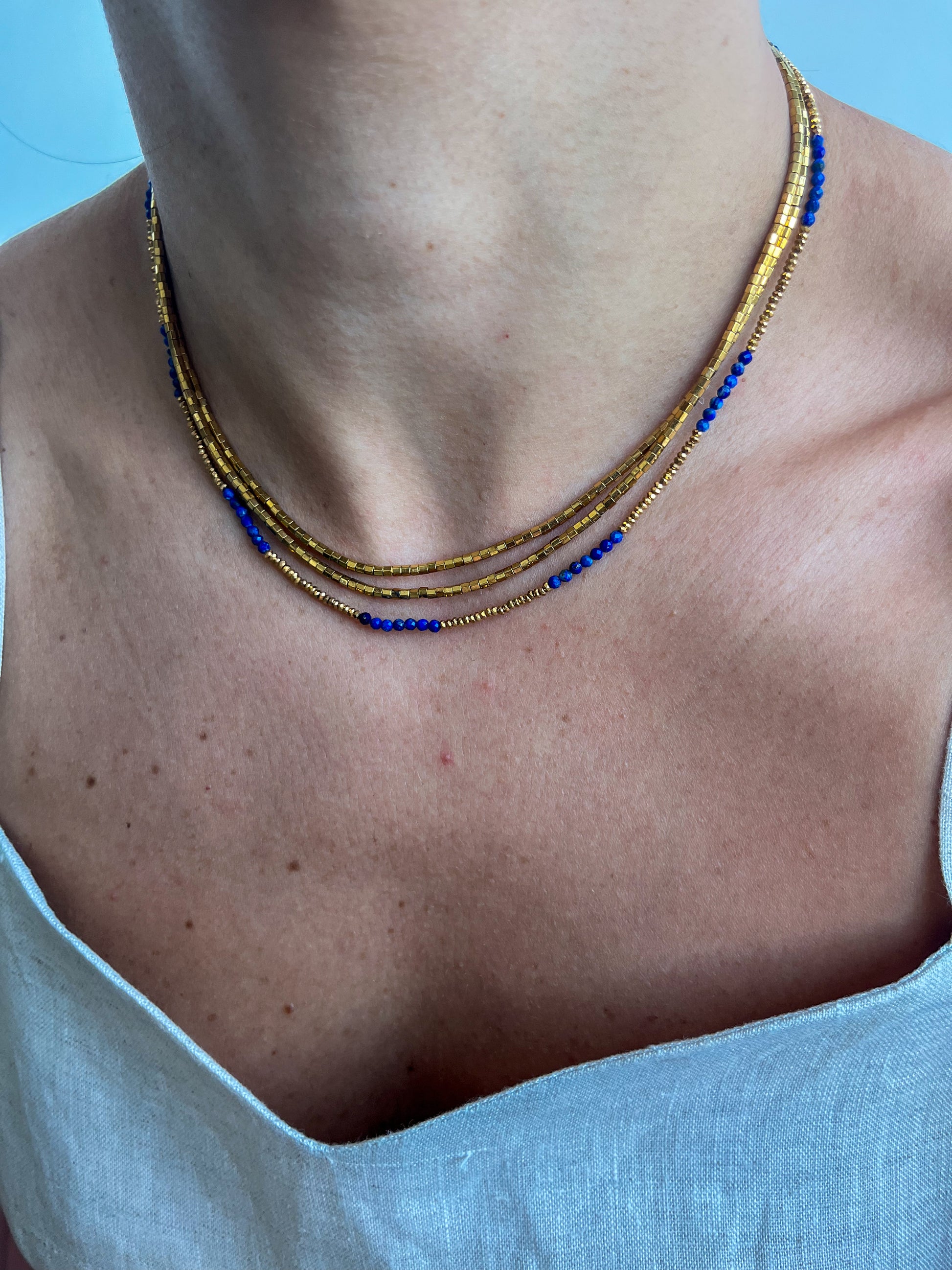 Colar Sodalita + Hematitas | linha ouro 18k