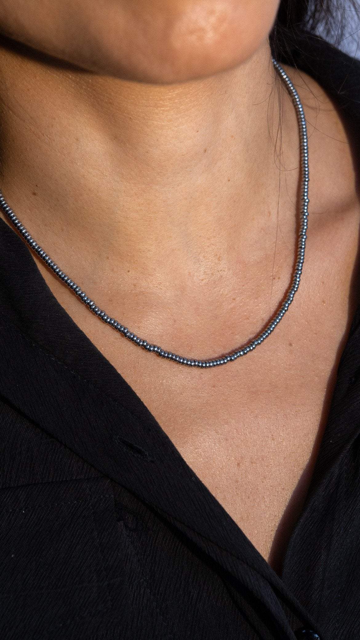 Colar Hematitas | Fecho Boia | linha Prata