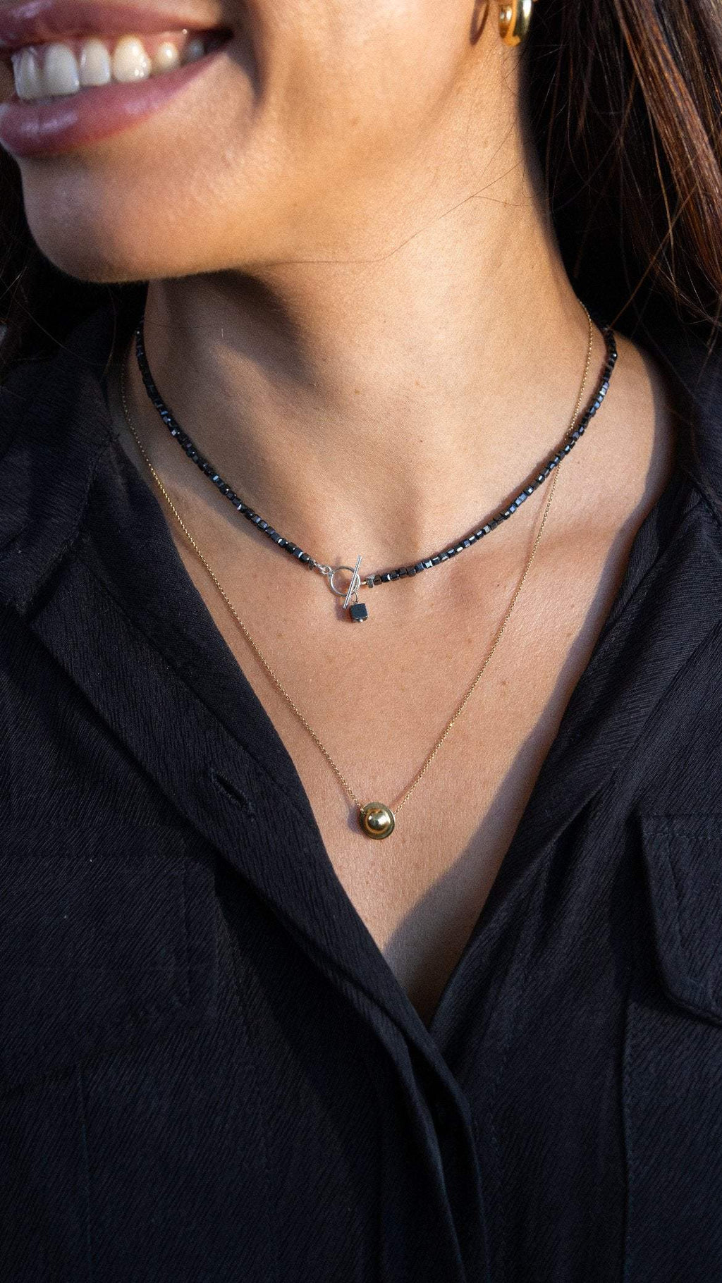 Colar Luz do Luar | Hematitas | linha Prata 950