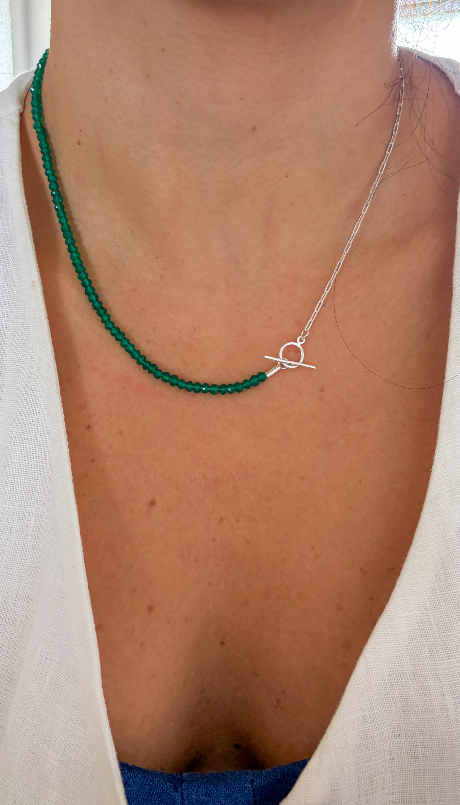 Colar Duo Onix Verde | Linha Prata