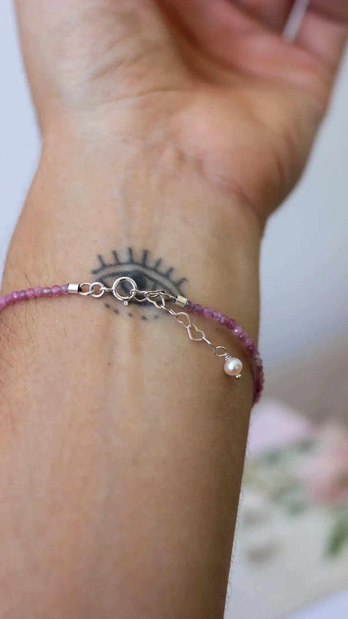 Pulseira charme em Turmalina Rosa