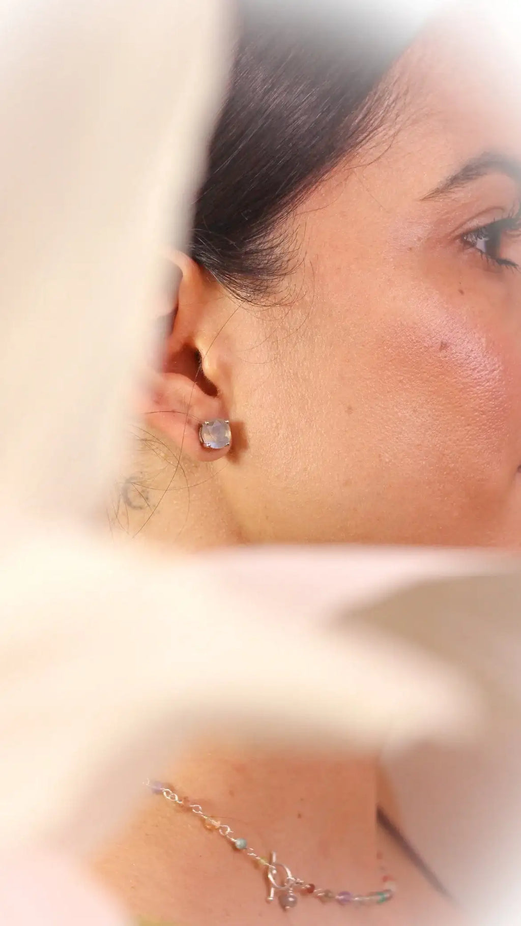 Brinco Luar | Labradorita | linha Prata