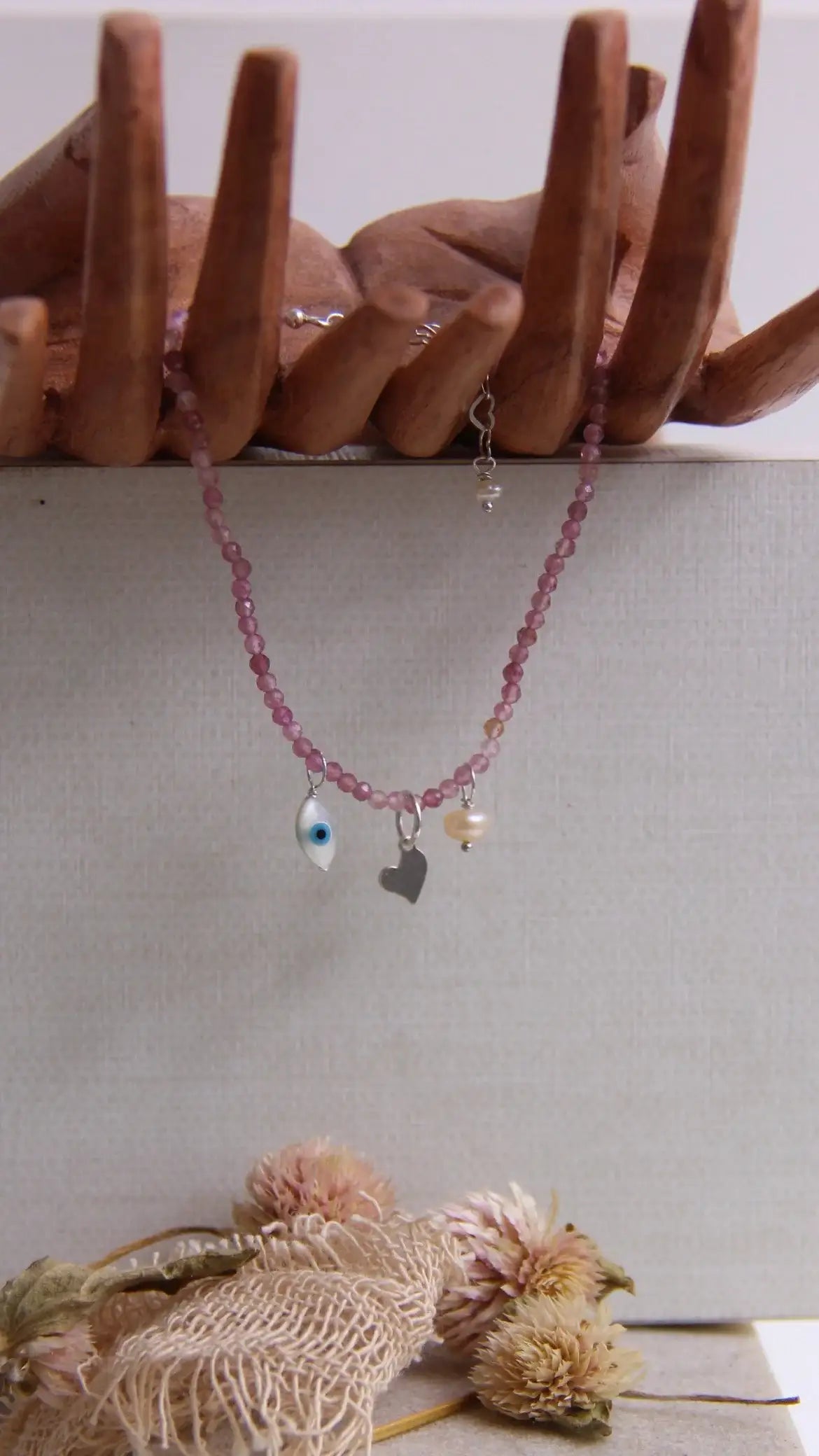 Pulseira charme em Turmalina Rosa