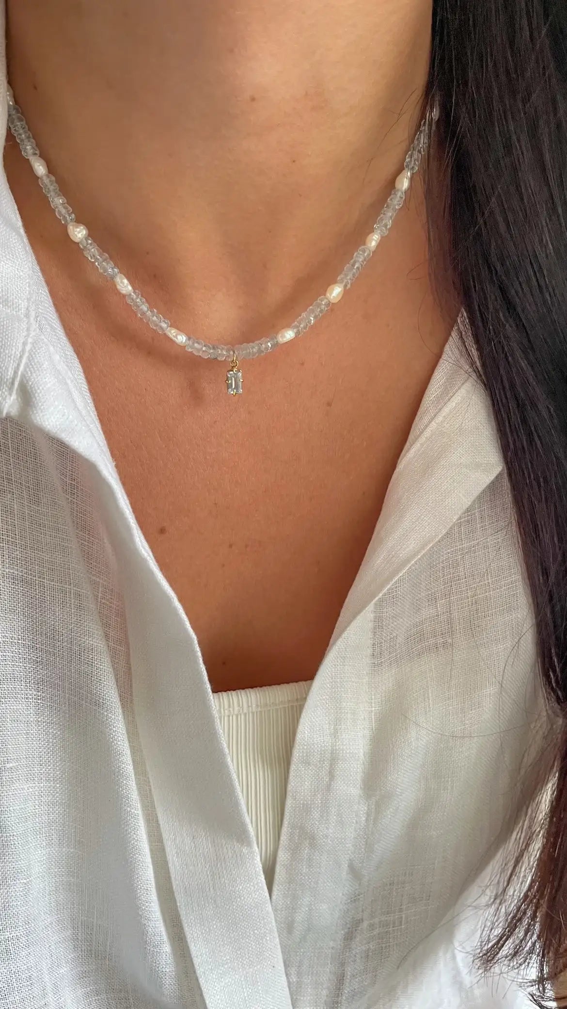 Colar Odoyá | Topázio Azul & pérolas | ouro 18k
