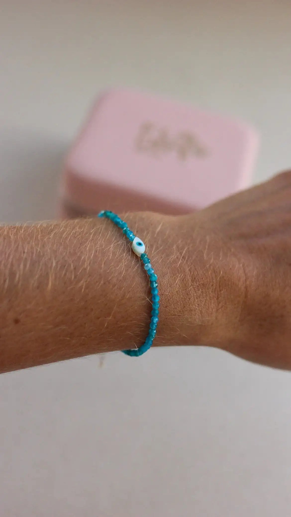 Pulseira Olho Grego em Apatita | Linha Prata
