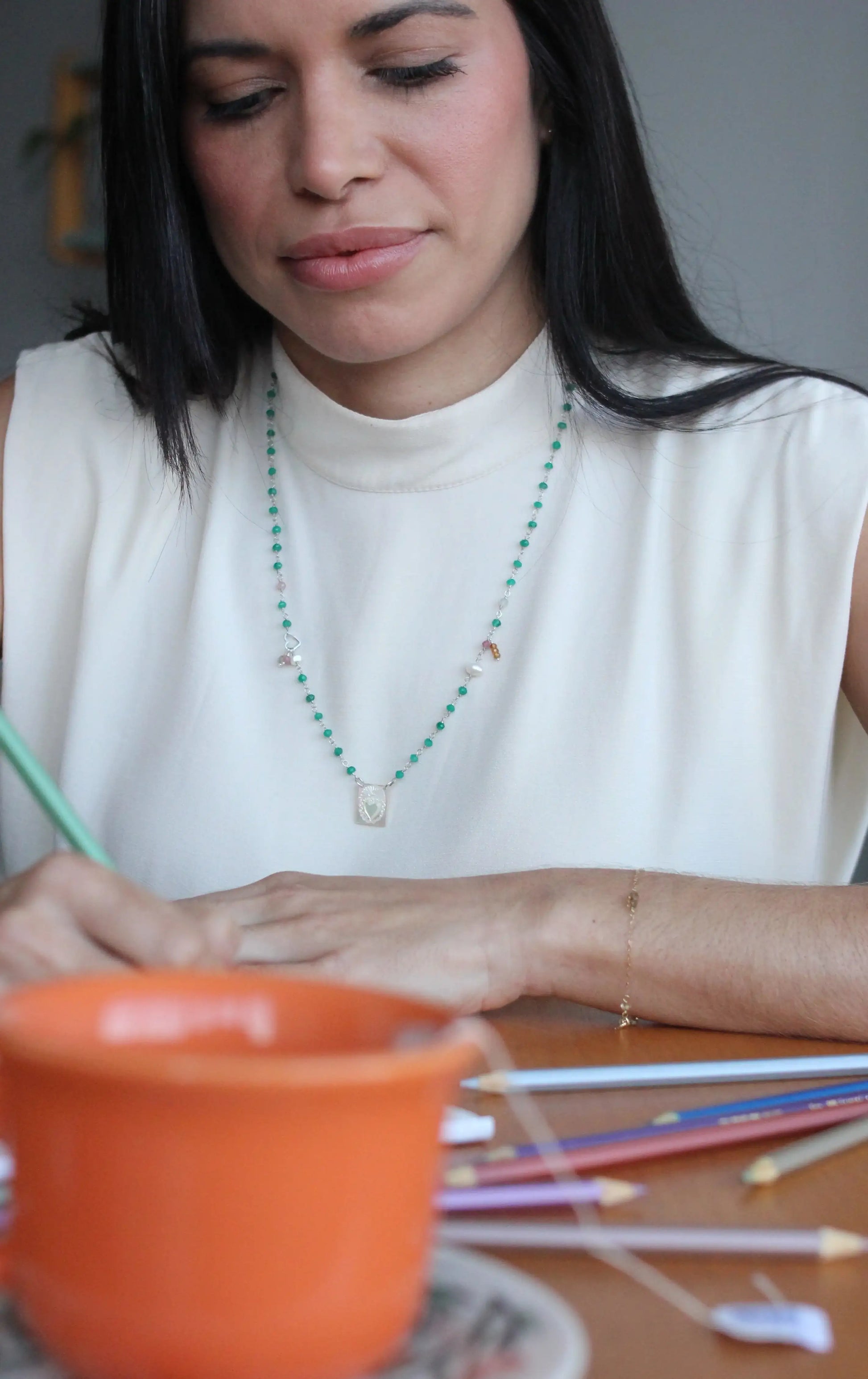 Colar Sagrado Coração | Onix verde