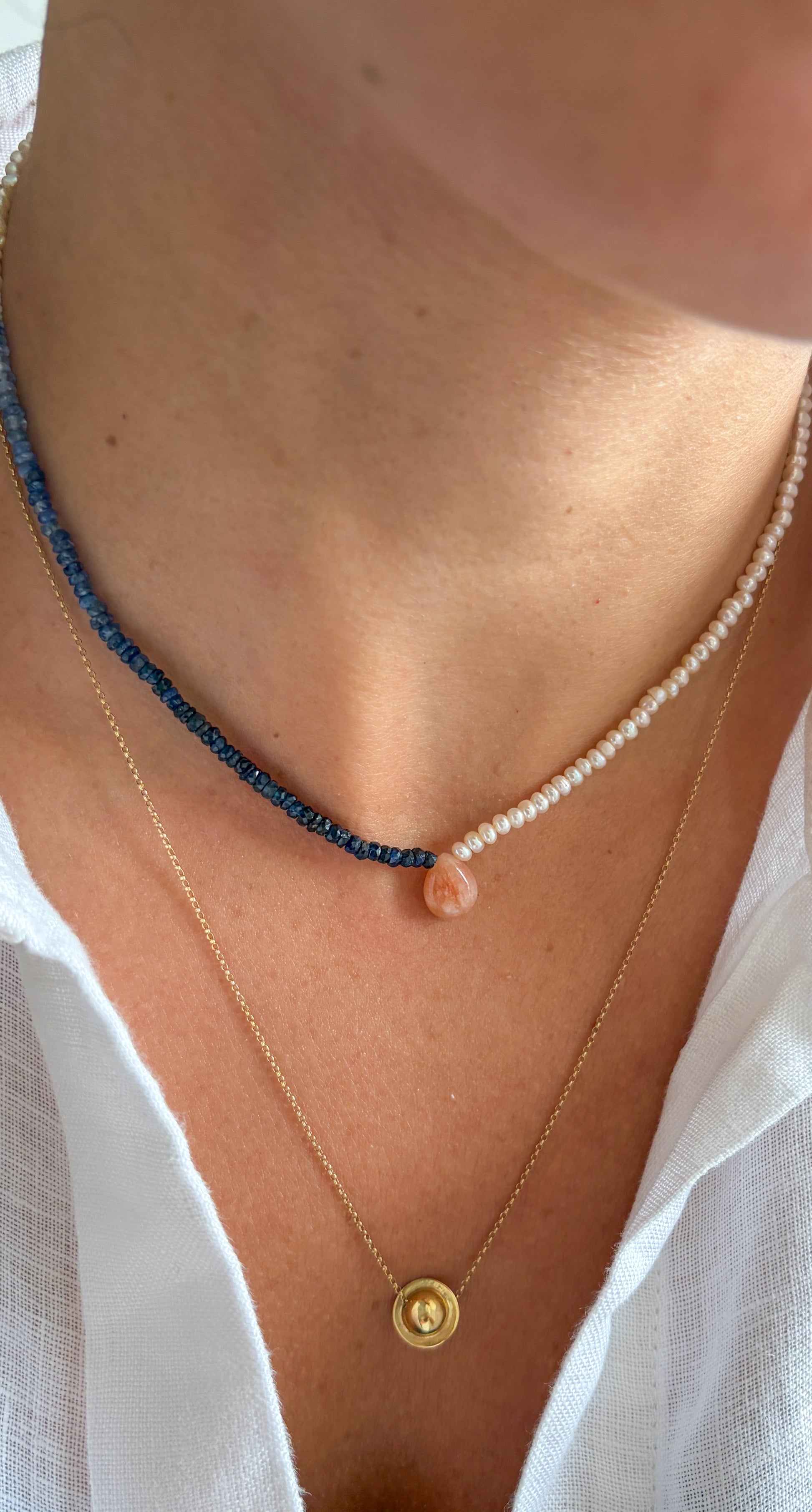 Colar Duo | Safiras & Pérolas | Ouro 18k