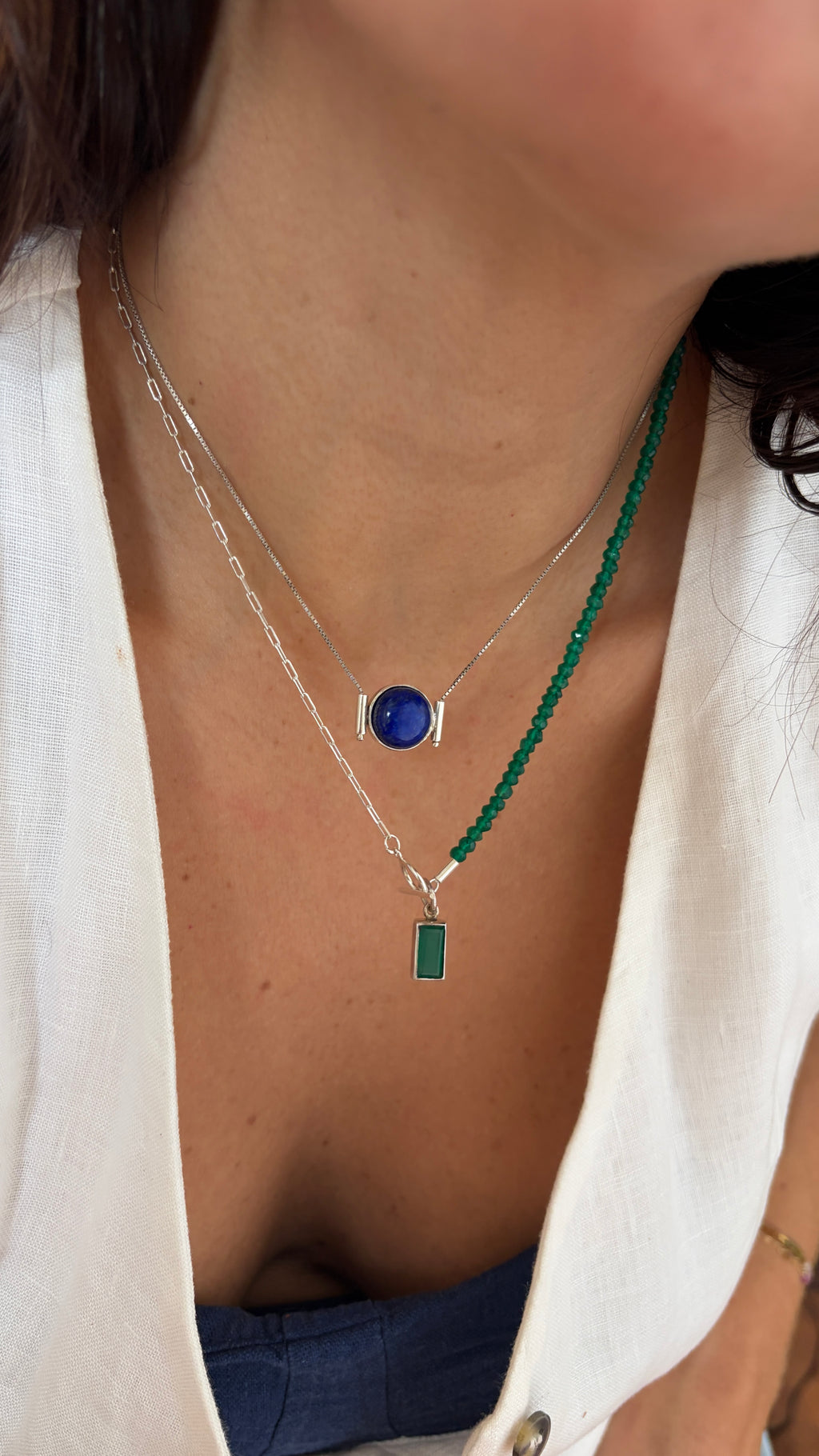 Colar Duo Onix Verde | Linha Prata