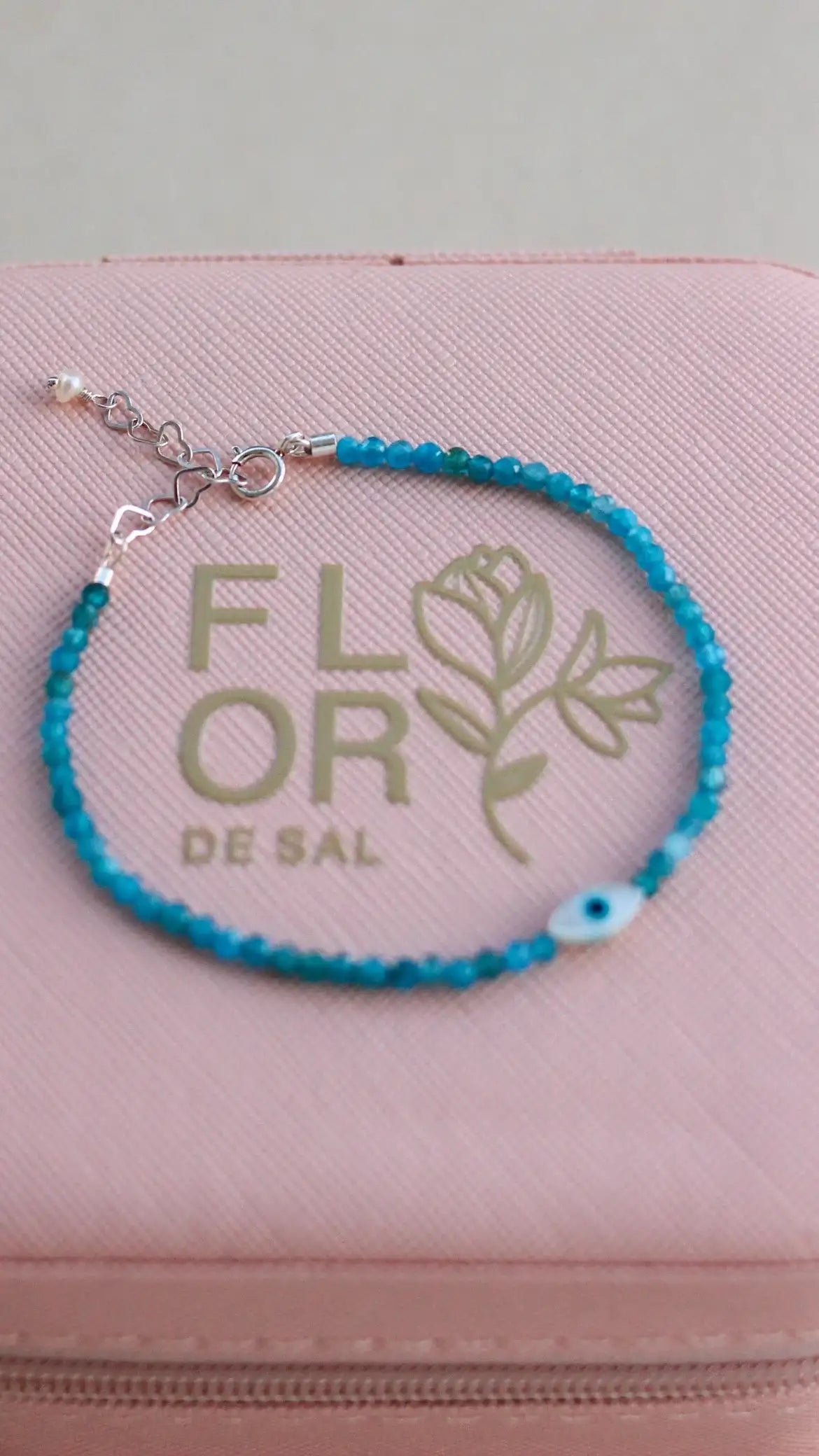 Pulseira Olho Grego em Apatita | Linha Prata