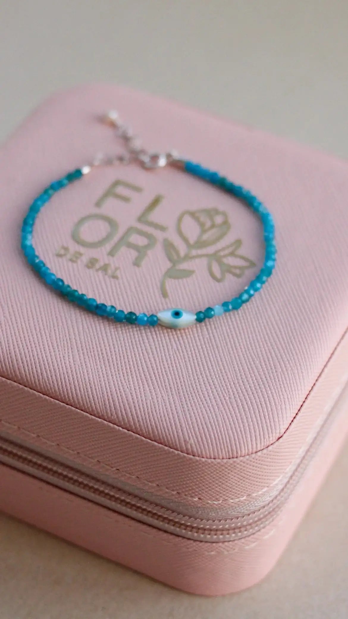 Pulseira Olho Grego em Apatita | Linha Prata