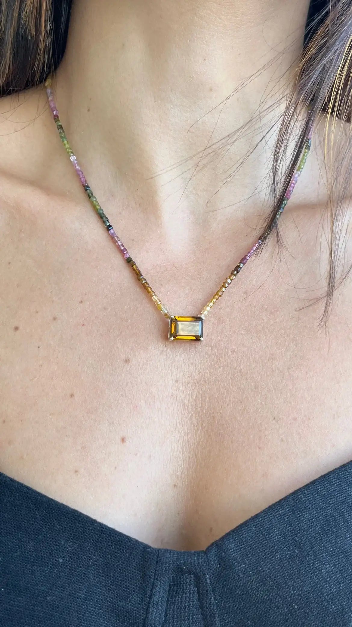 Colar Citrino & Turmalinas | linha Prata