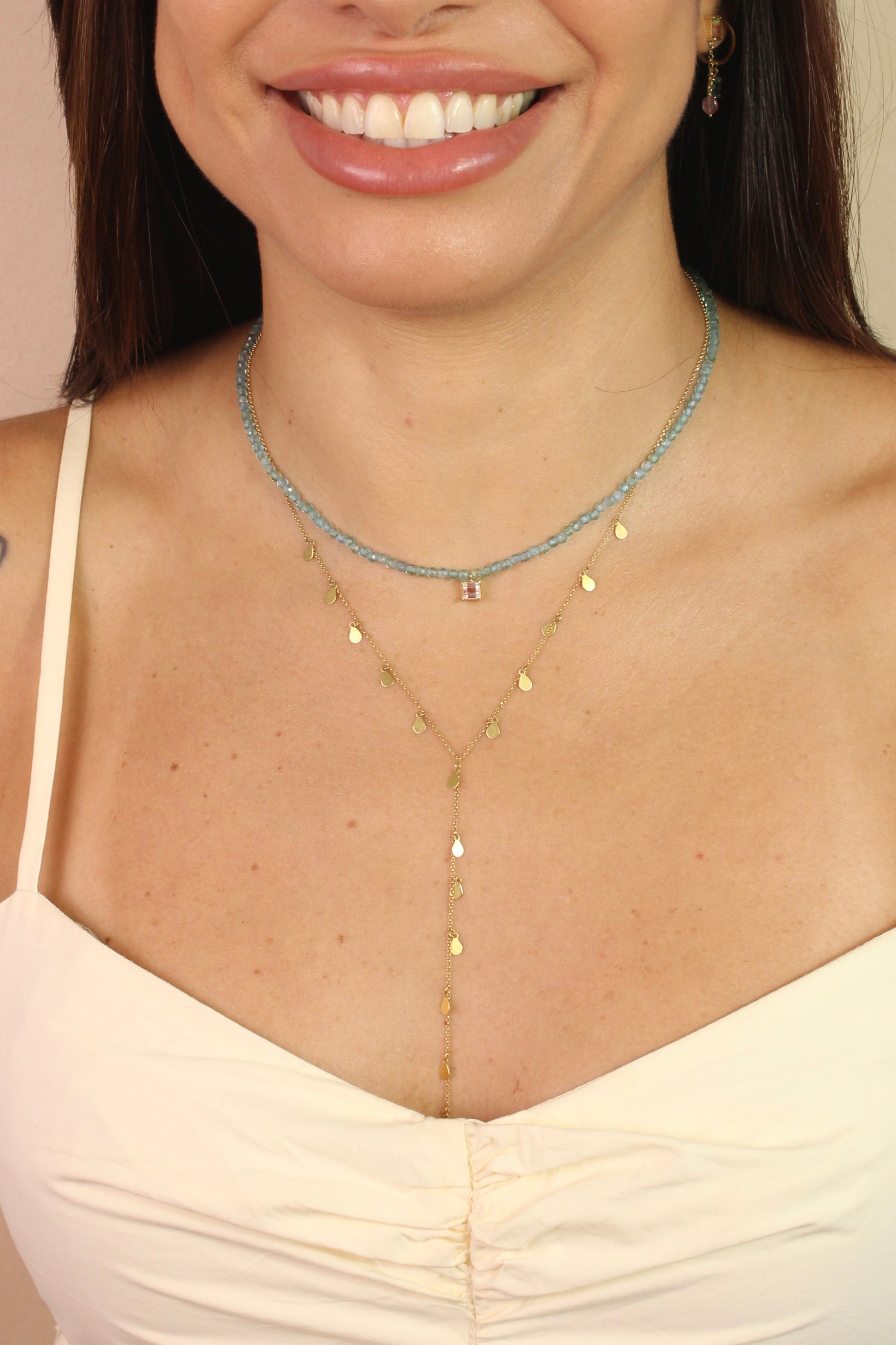 Colar Apatita & Turmalina Bicolor | Ouro 18k