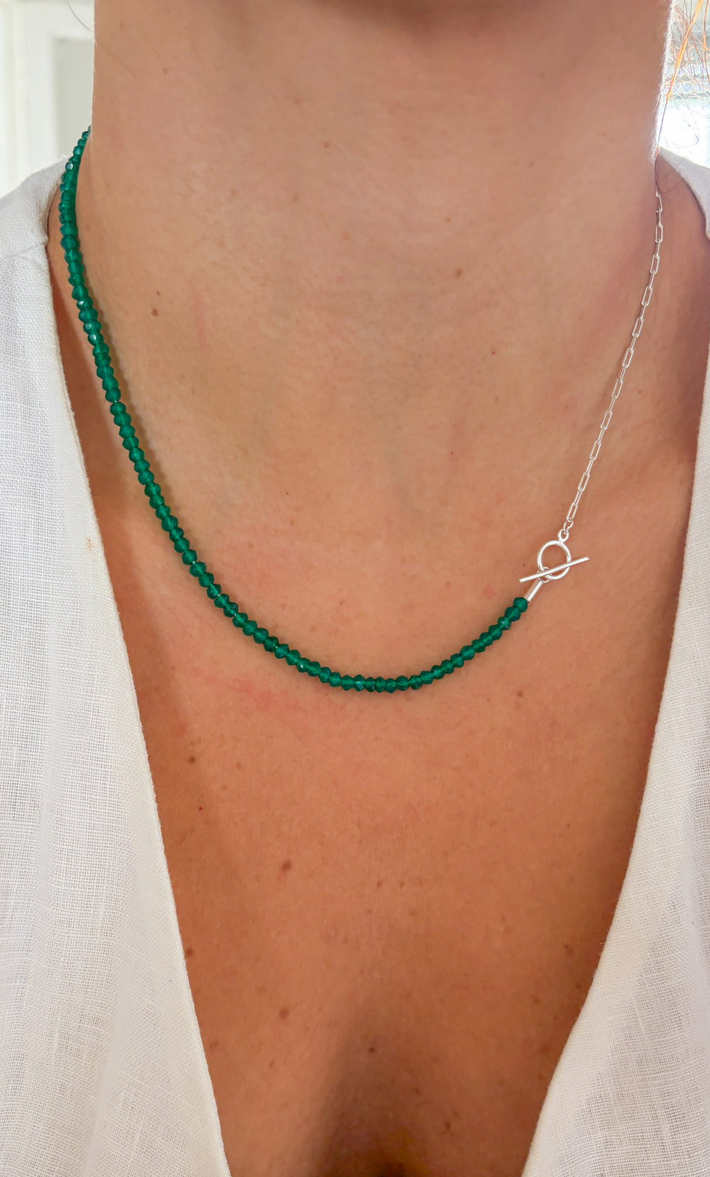 Colar Duo Onix Verde | Linha Prata