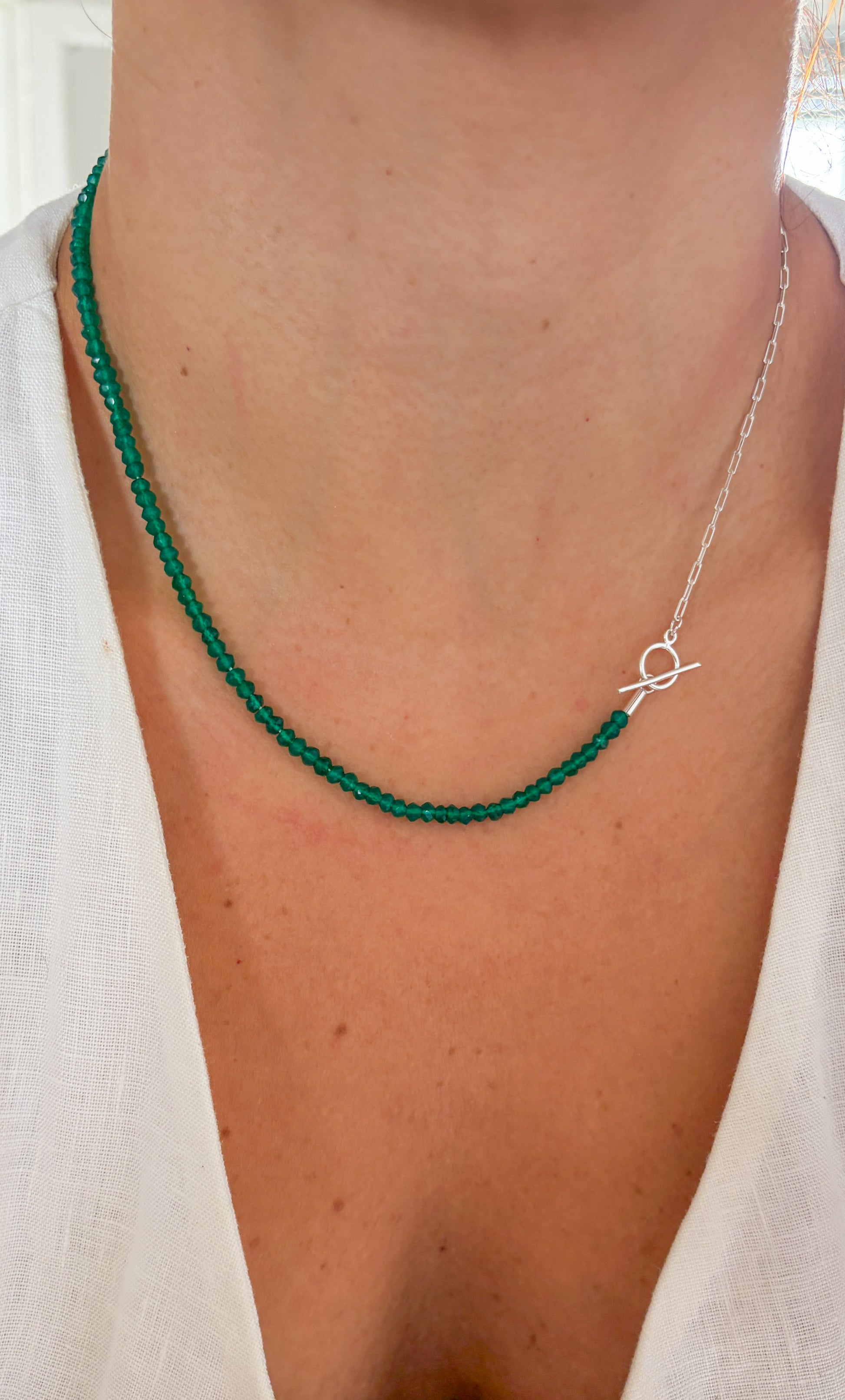 Colar Duo Onix Verde | Linha Prata