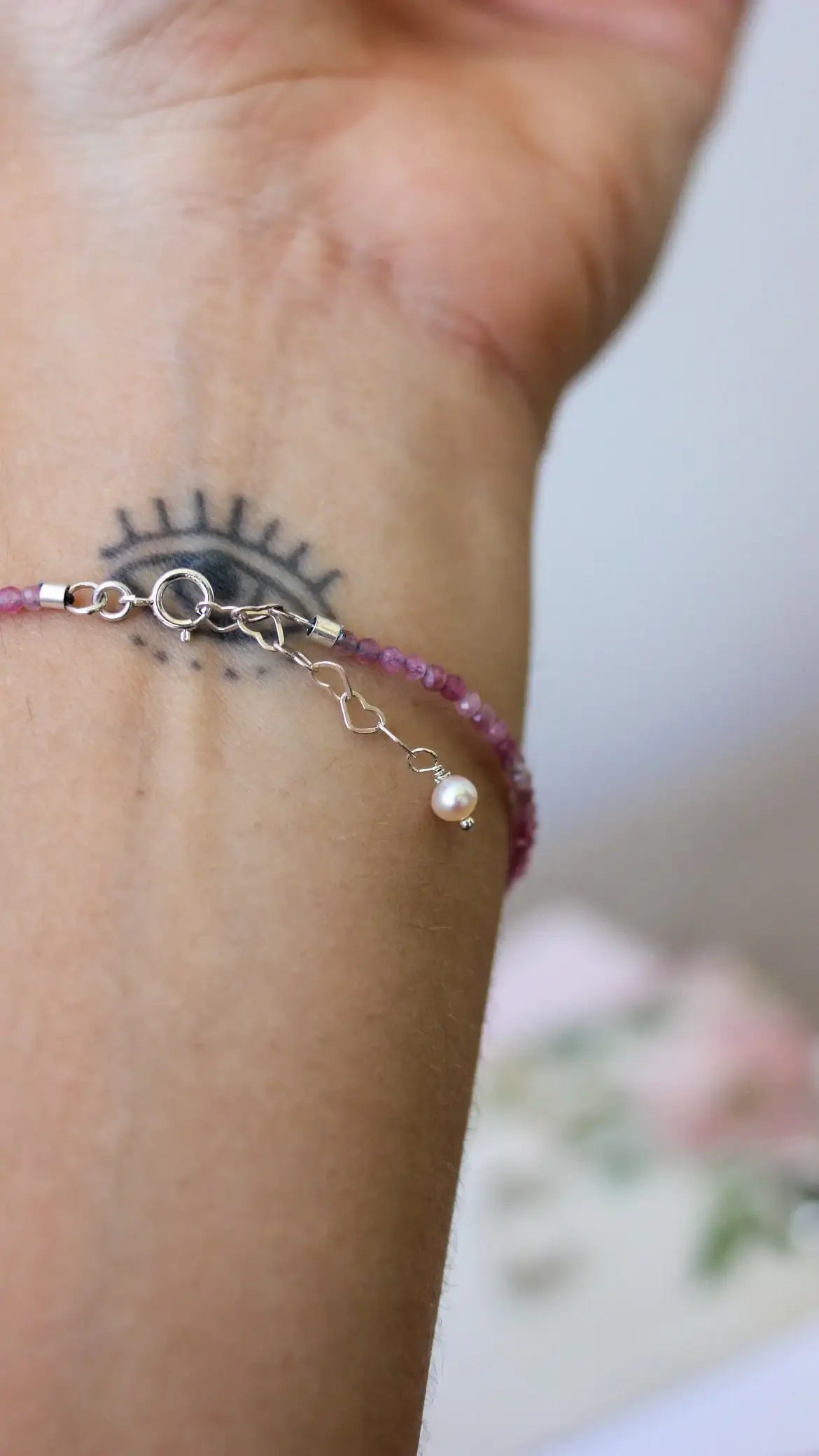 Pulseira charme em Turmalina Rosa