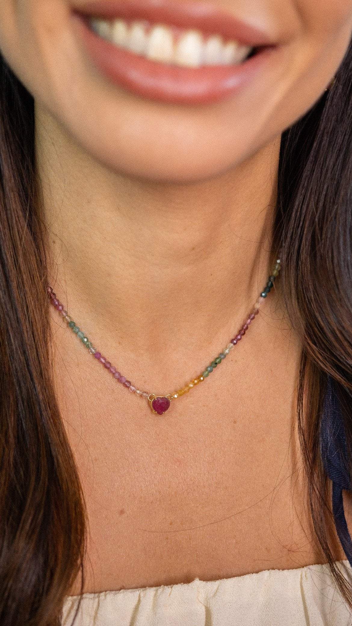 Colar coração em Rubi & Turmalinas | Ouro 18k