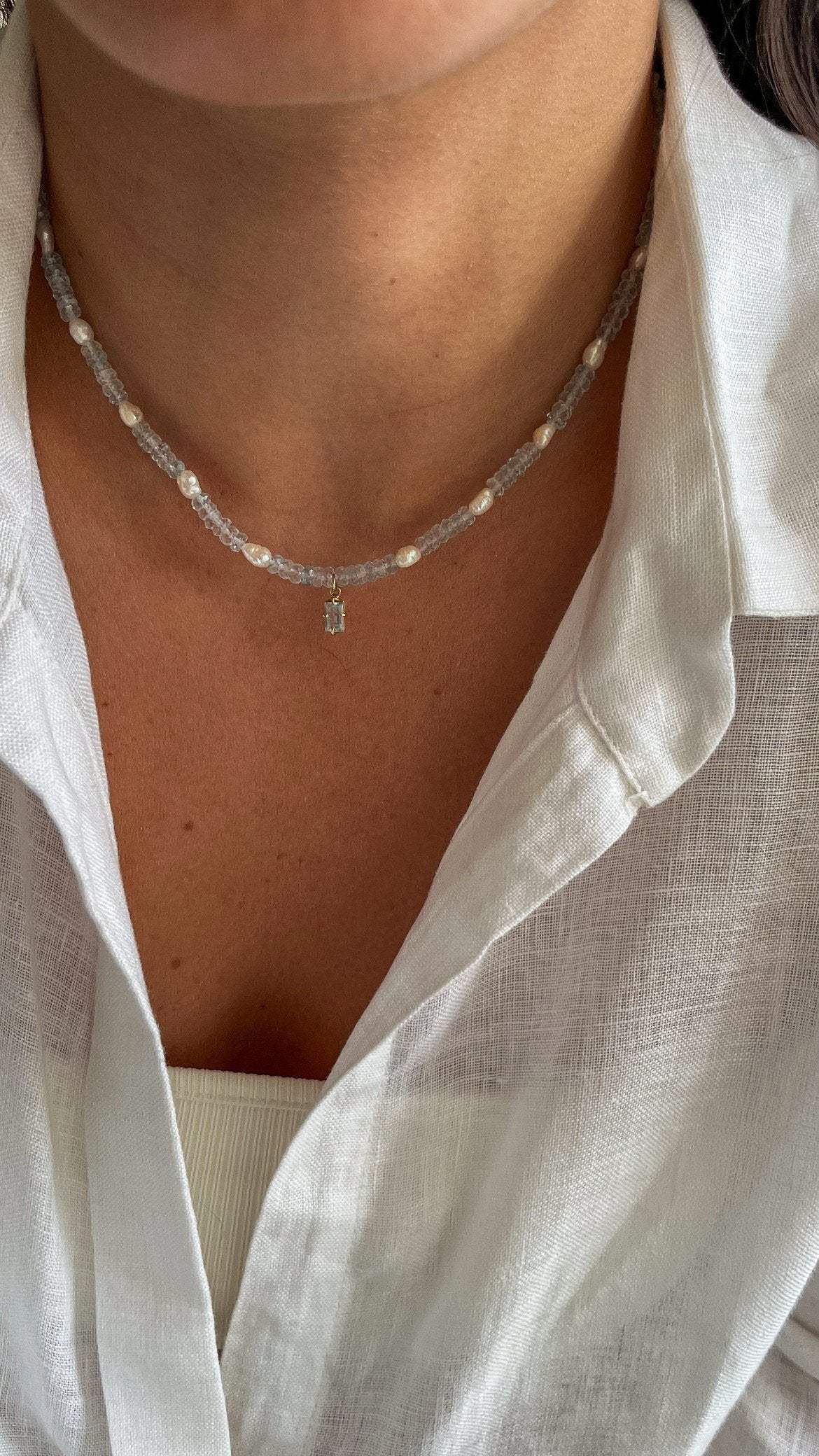 Colar Odoyá | Topázio Azul & pérolas | ouro 18k