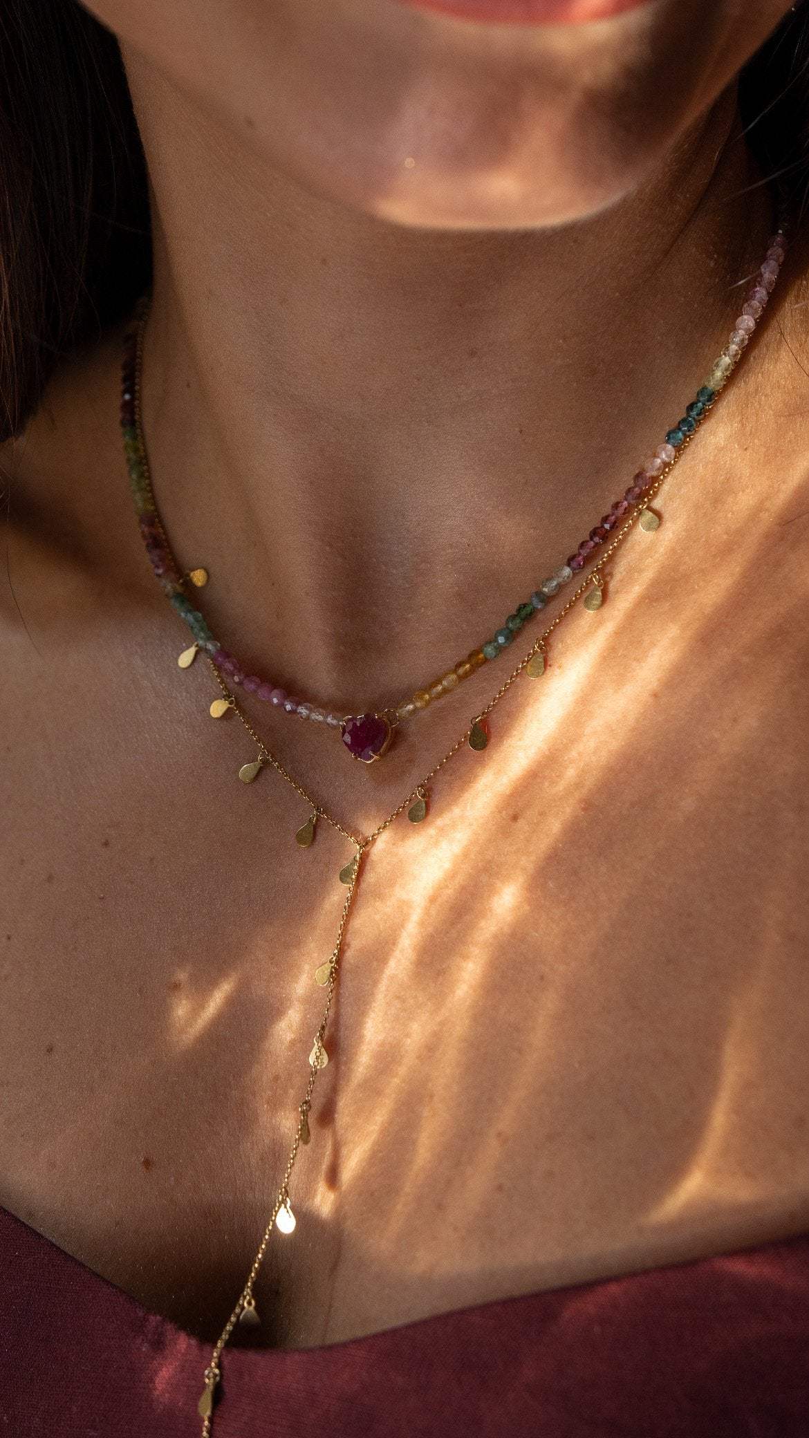 Colar coração em Rubi & Turmalinas | Ouro 18k
