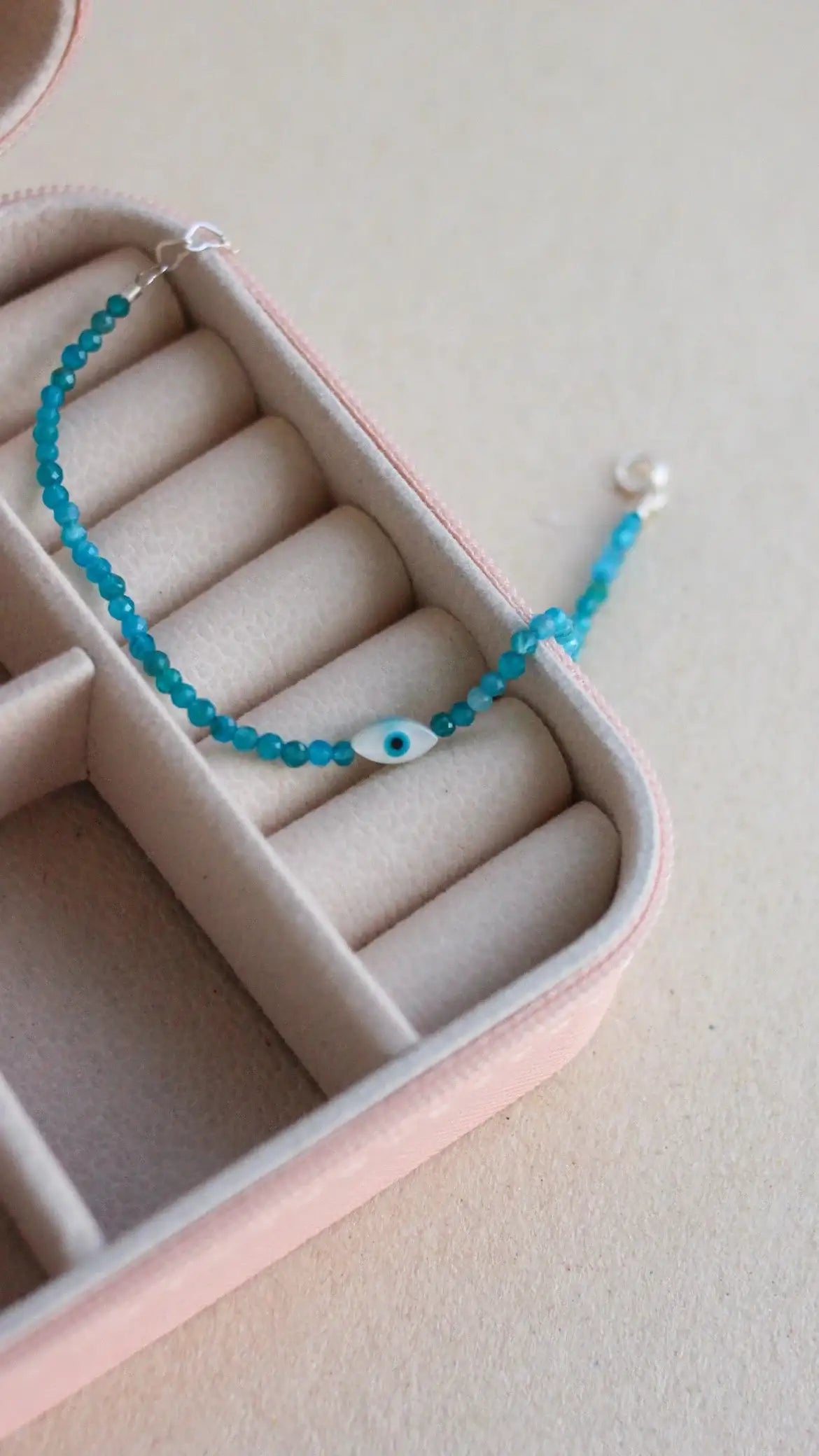 Pulseira Olho Grego em Apatita | Linha Prata