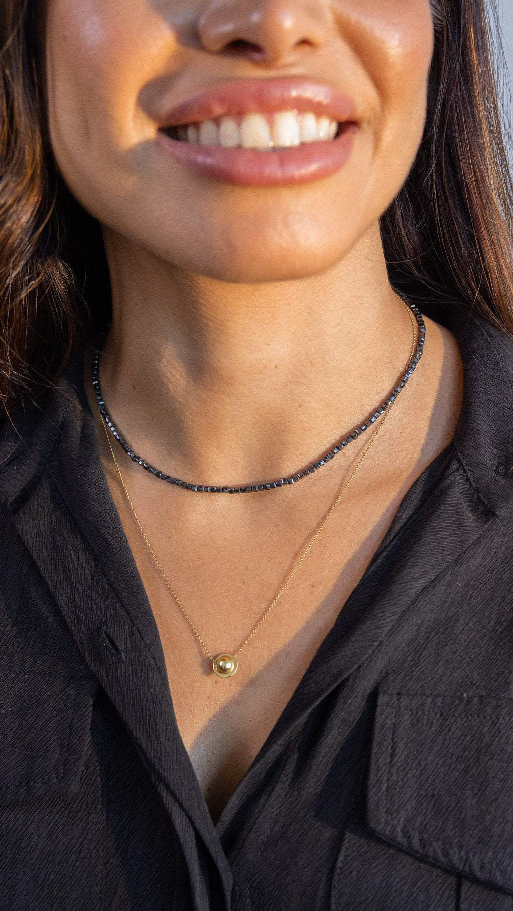 Colar Luz do Luar | Hematitas | linha Prata 950