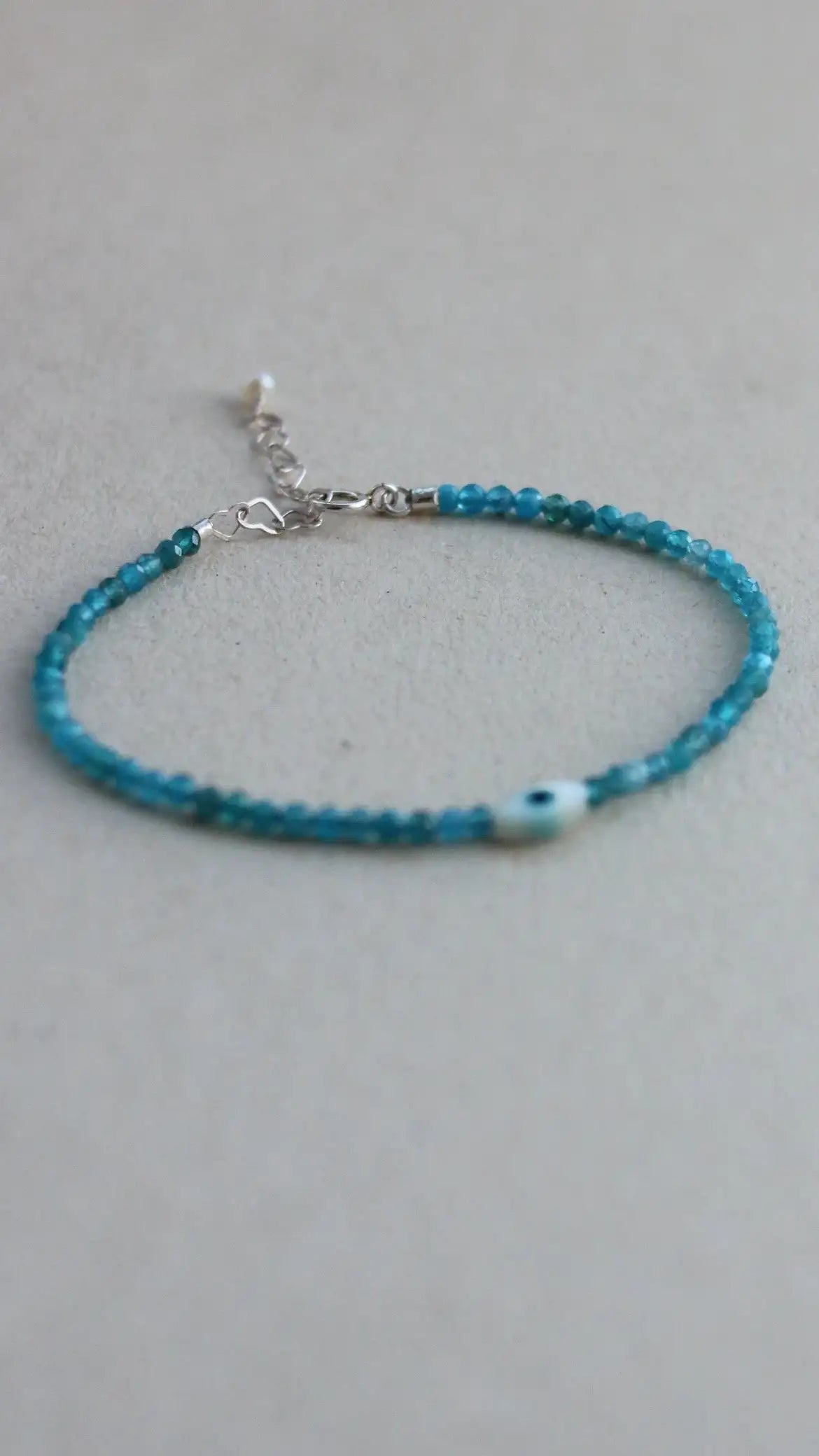 Pulseira Olho Grego em Apatita | Linha Prata
