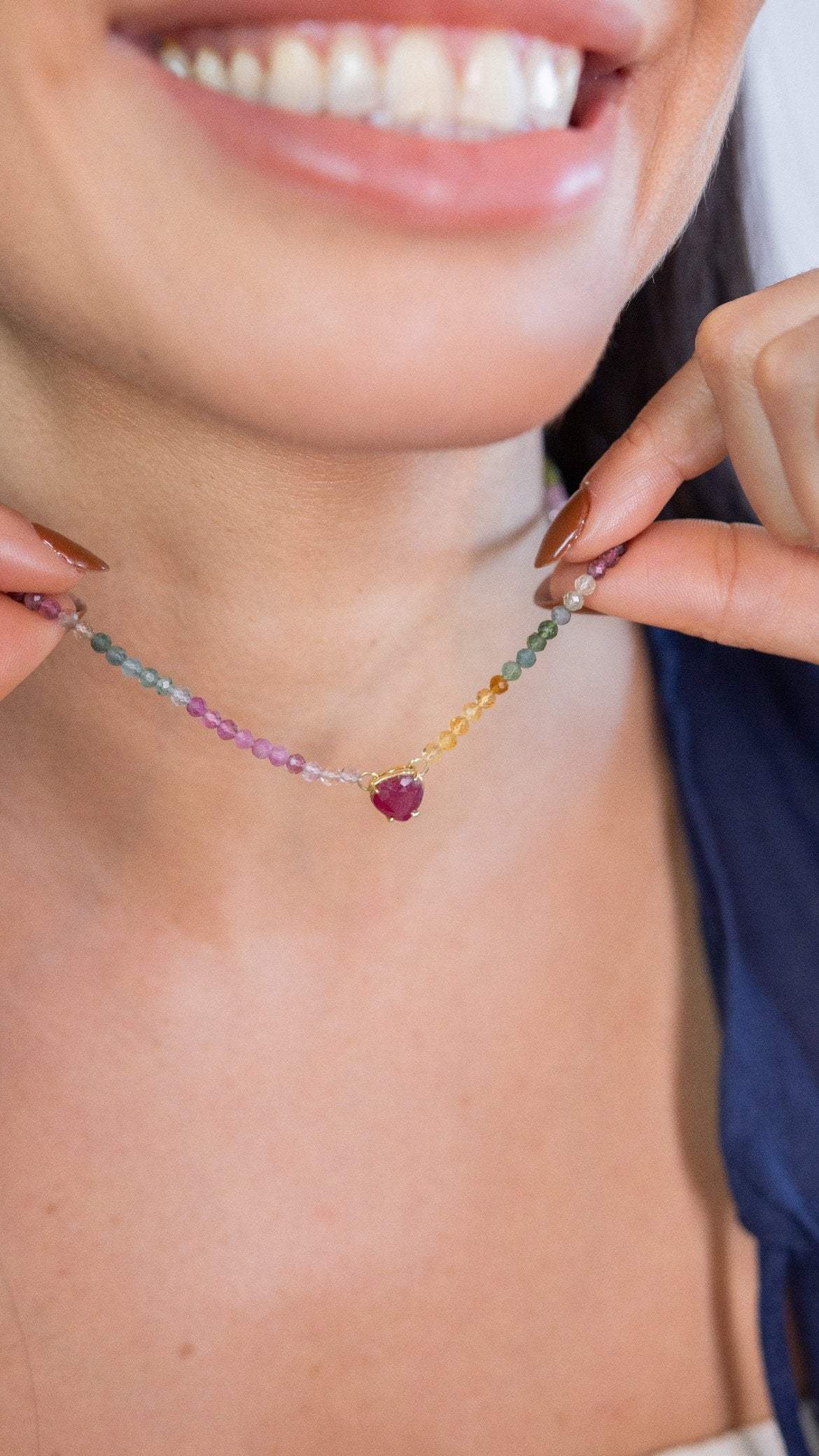 Colar coração em Rubi & Turmalinas | Ouro 18k