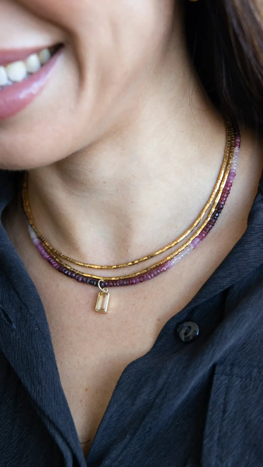 Colar Raio de Sol em Hematitas | linha ouro 18k