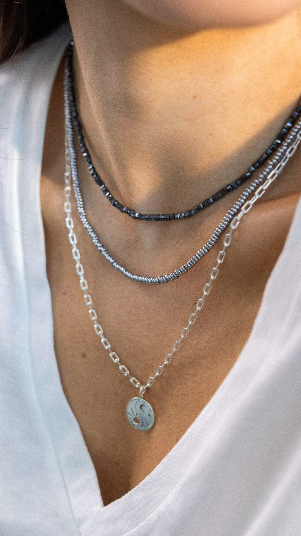 Colar Luz do Luar | Hematitas | linha Prata 950