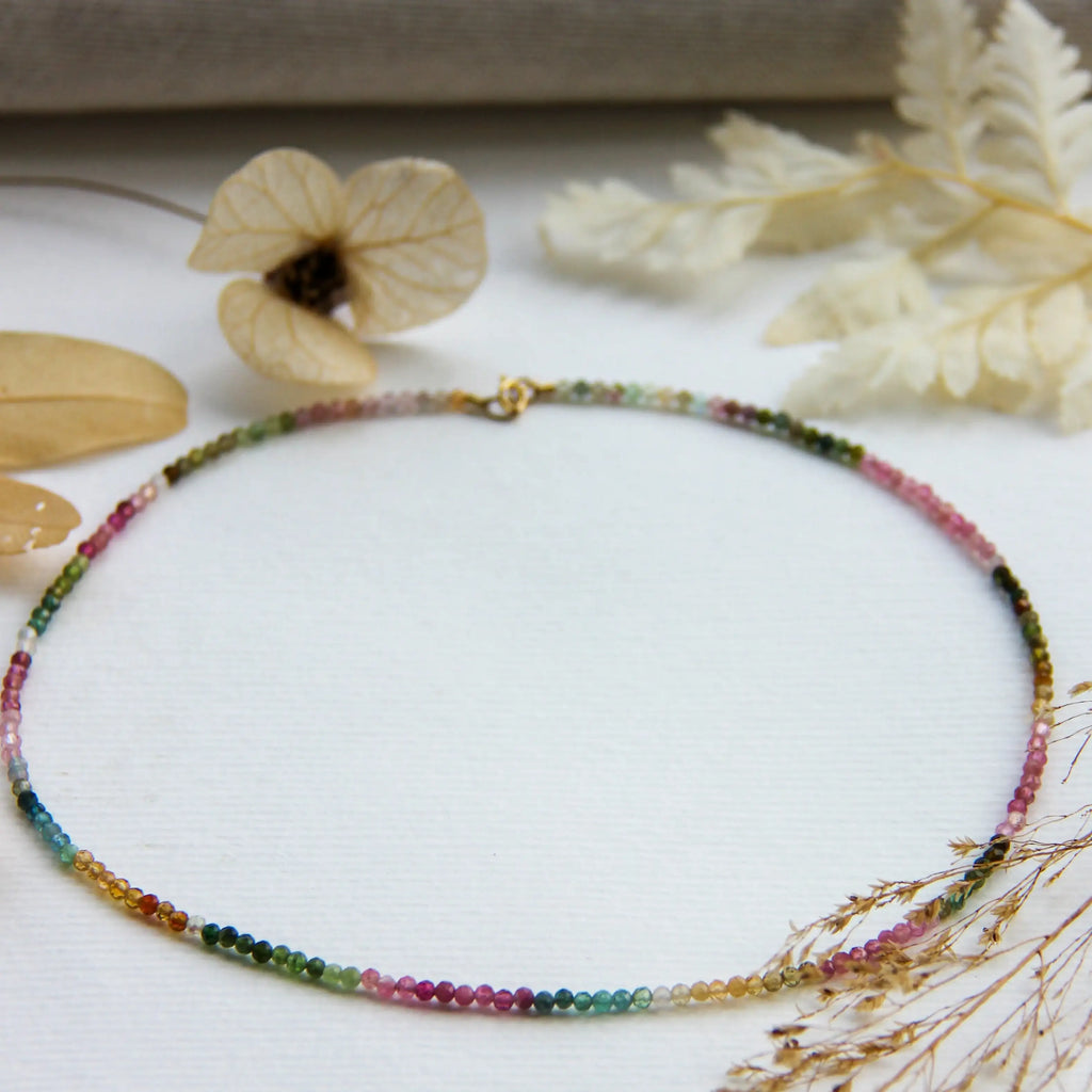 Colar Turmalina Melancia Delicado | ouro 18k