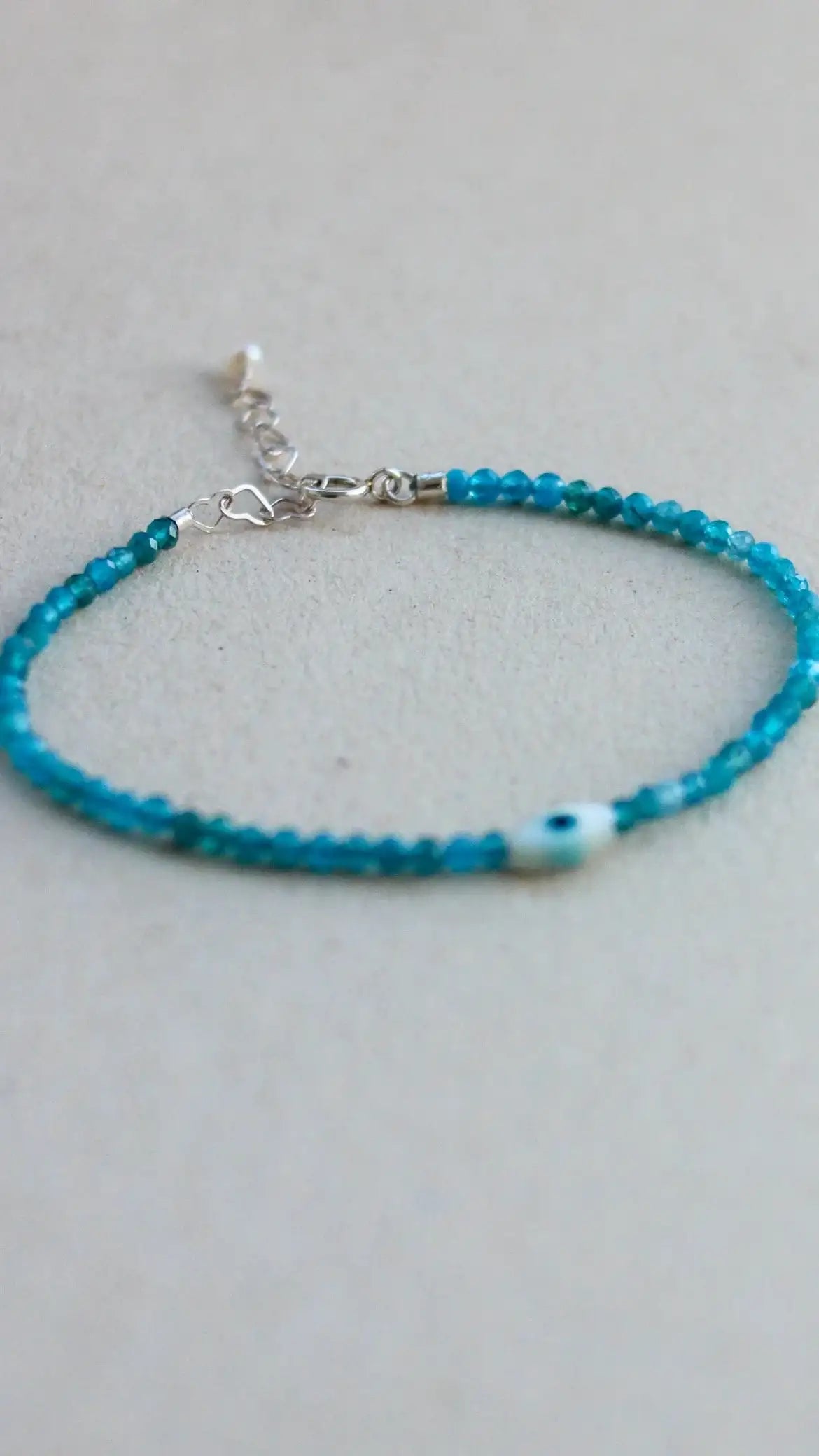 Pulseira Olho Grego em Apatita | Linha Prata