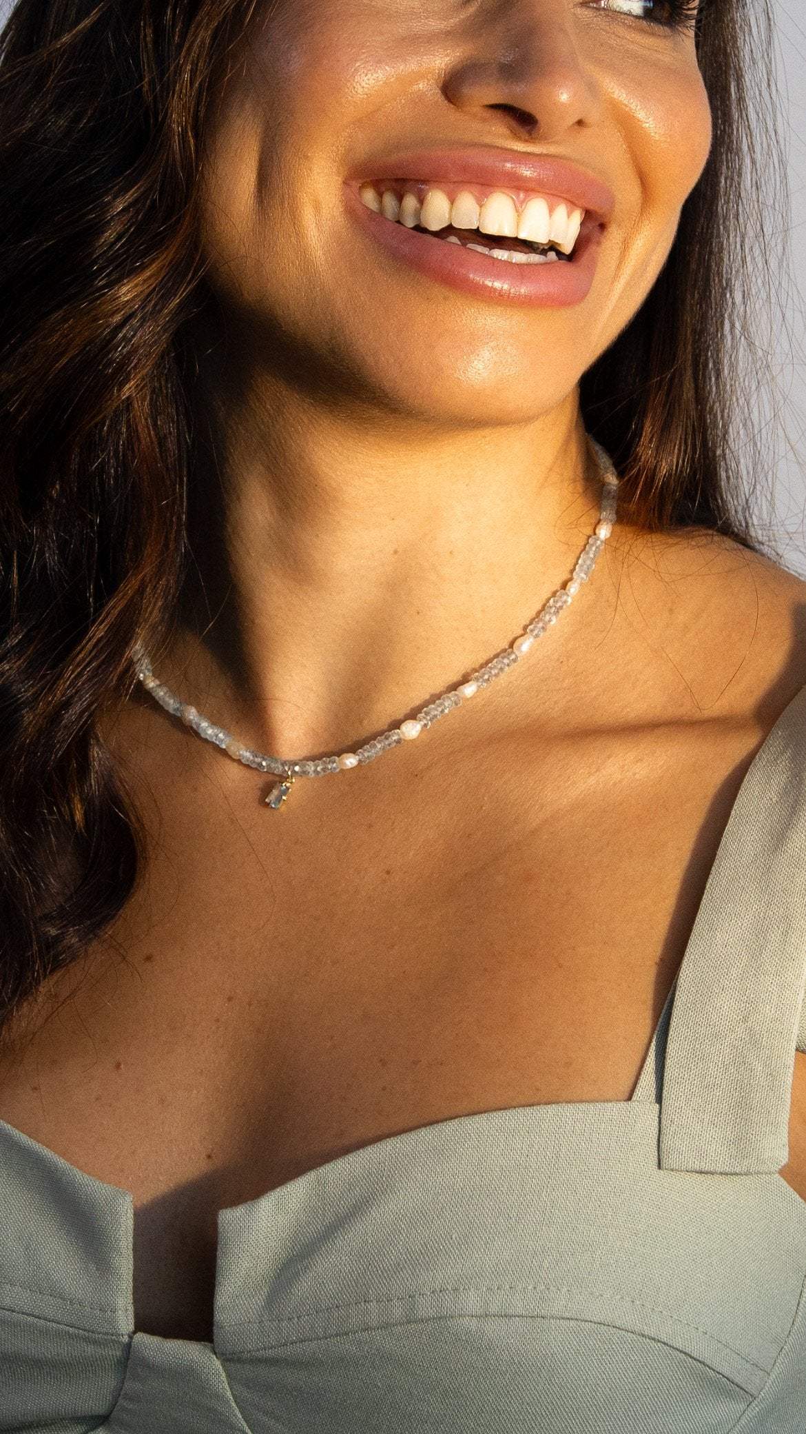 Colar Odoyá | Topázio Azul & pérolas | ouro 18k