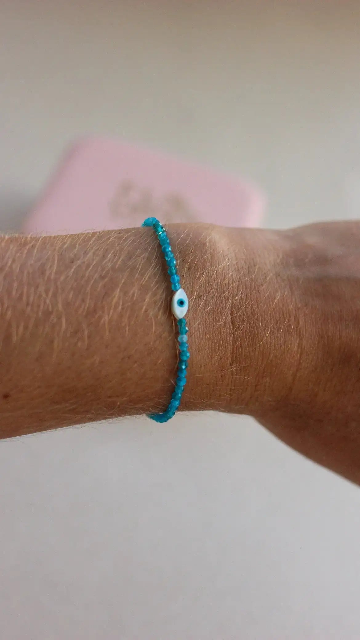 Pulseira Olho Grego em Apatita | Linha Prata